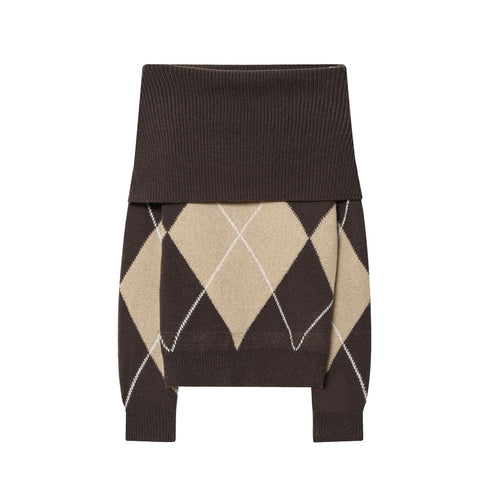 Damen nan Rollkragenpullover mit Argyle‑Struktur, überlanger Ripp‑Kragen und lässiger Silhouette Drune