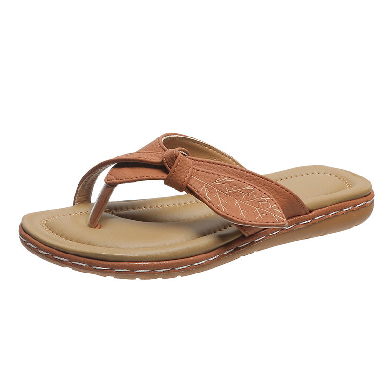 Damen Zehentrenner-Sandalen mit modischem Leaf-Design und anatomischem Fußbett Drune