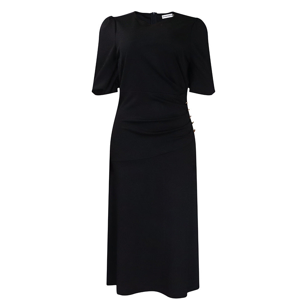 Damen Kleid mit raffinierten Drapierungen und eleganten Knopfdetails Drune
