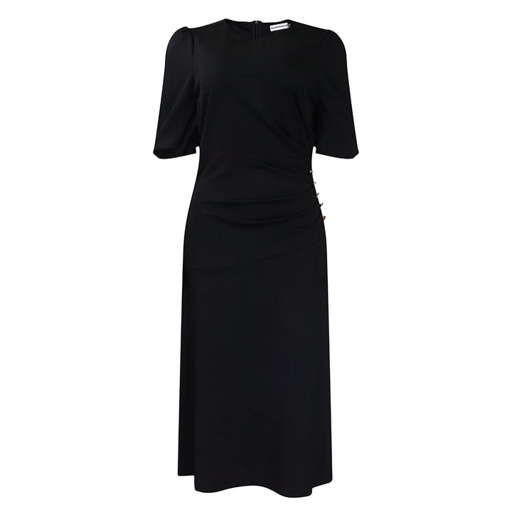 Damen Kleid mit raffinierten Drapierungen und eleganten Knopfdetails Drune