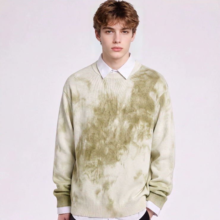 Herren Oversize-Strickpullover mit Batikoptik, Rundhalsausschnitt und Rippbündchen Drune