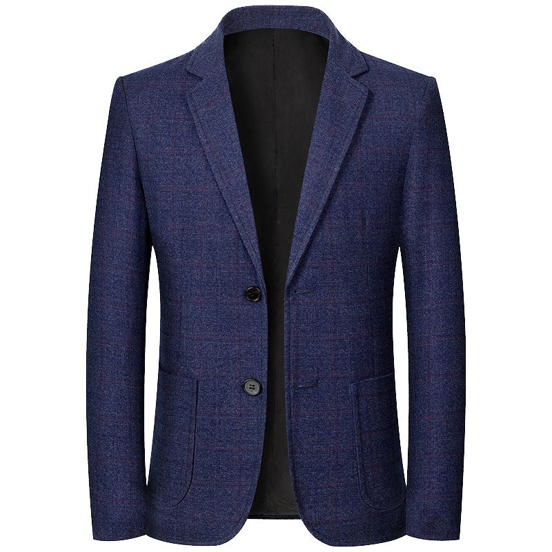 Herren Karierter halbstrukturierter Casual-Blazer aus Wollmix mit aufgesetzten Taschen Drune