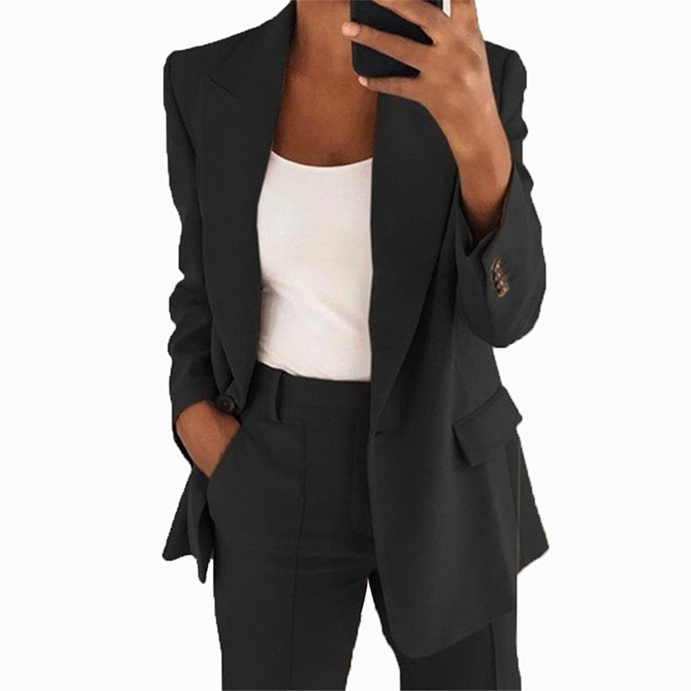 Damen Zweiteiliger Business-Hosenanzug mit Oversize-Blazer und Hochtaillierter Bügelfaltenhose Drune