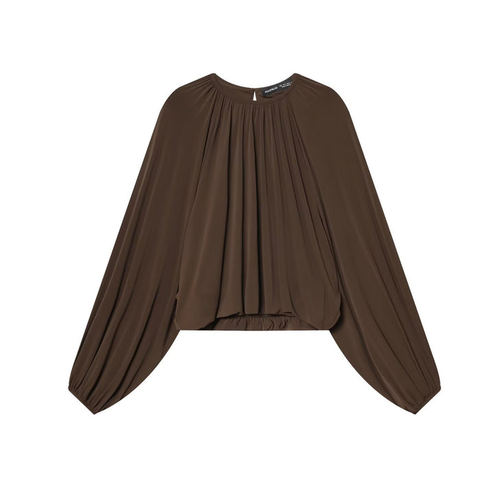 Damen Voluminöse Plissee-Bluse mit weiten Raglanärmeln und elastischem Bund Drune