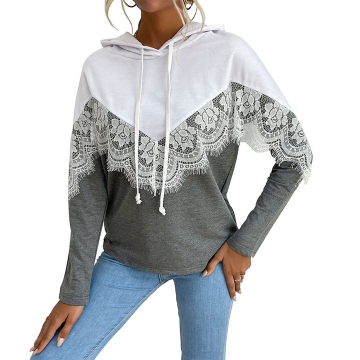 Damen Kapuzenpullover mit Spitzenbesatz und V‑Einsatz Drune