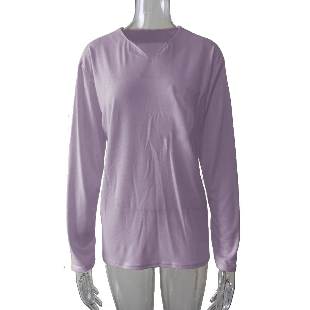 Damen nan legeres Langarmshirt mit V-Notch-Ausschnitt, Brusttasche und lockerer Oversize-Passform Drune