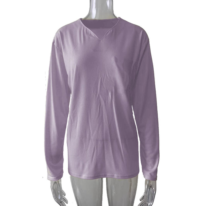 Damen nan legeres Langarmshirt mit V-Notch-Ausschnitt, Brusttasche und lockerer Oversize-Passform Drune
