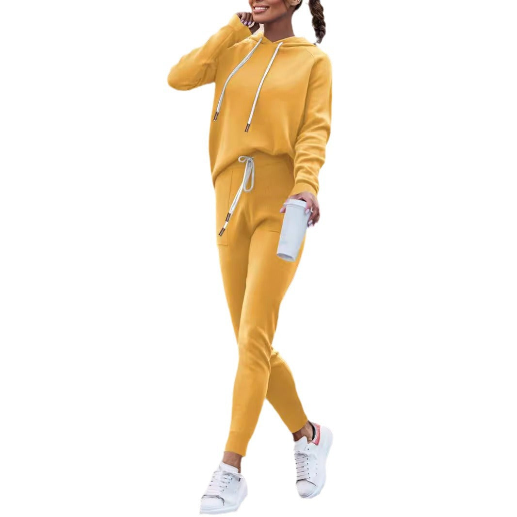 Damen Lässiges Kapuzenpulli- und schmalgeschnittenes Jogginghose-Set Drune