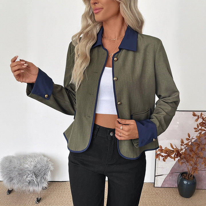 Damen modische Blazerjacke mit edlen Knopfdetails und kontrastierenden Akzenten Drune