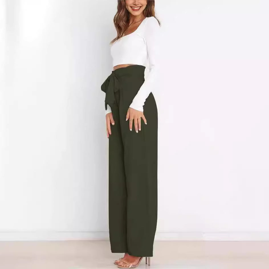 Damen Weitgeschnittene Hose mit dekorativem Bindegürtel Drune