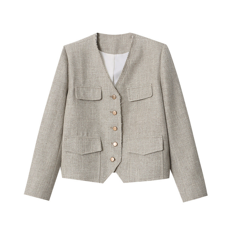 Damen modische Jacke mit strukturiertem Design und doppelter Knopfleiste Drune