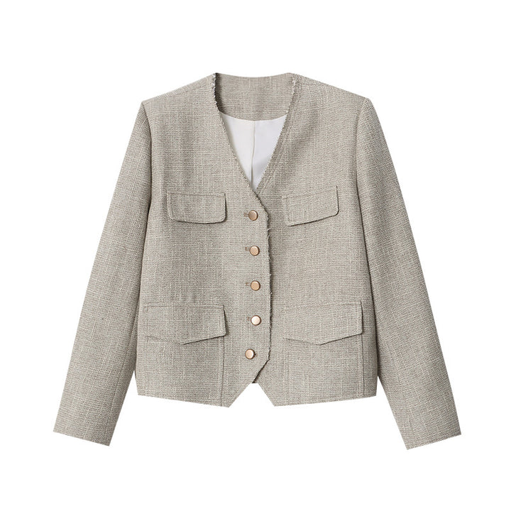 Damen modische Jacke mit strukturiertem Design und doppelter Knopfleiste Drune