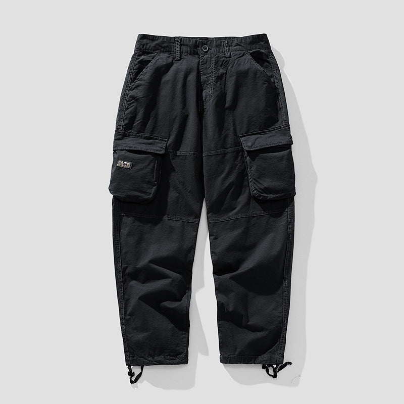 Herren Cargo‑Hose im Utility‑Workwear‑Stil mit großen Klappentaschen, Kniepaneelen und Kordelabschluss Drune