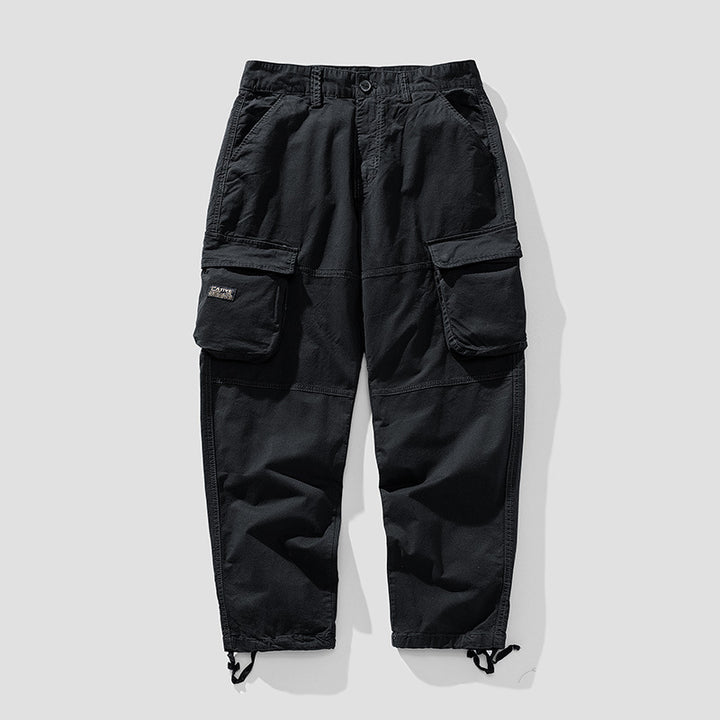 Herren Cargo‑Hose im Utility‑Workwear‑Stil mit großen Klappentaschen, Kniepaneelen und Kordelabschluss Drune
