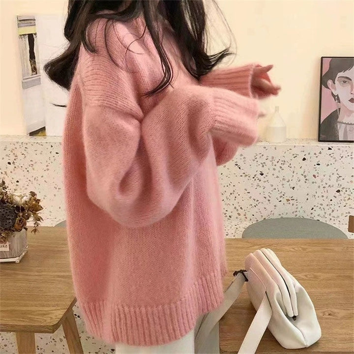 Damen Lässiger Kuschel-Feinstrickpullover mit Stehkragen und verlängerten Bündchen Drune