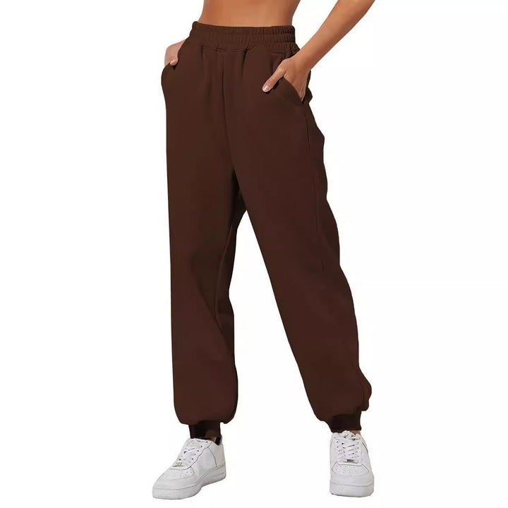 Damen nan weite High‑Waist Jogginghose mit soften Bügelfalten, elastischem Komfortbund und gerippten Knöchelbündchen Drune
