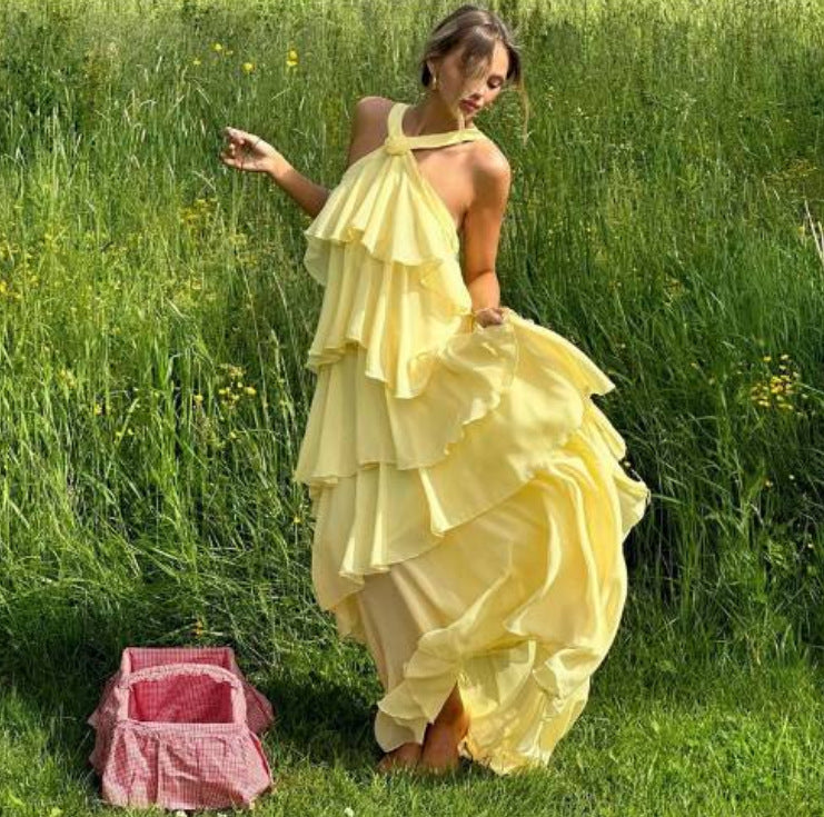 Femme Gestuftes Chiffon Maxi-Kleid Drune