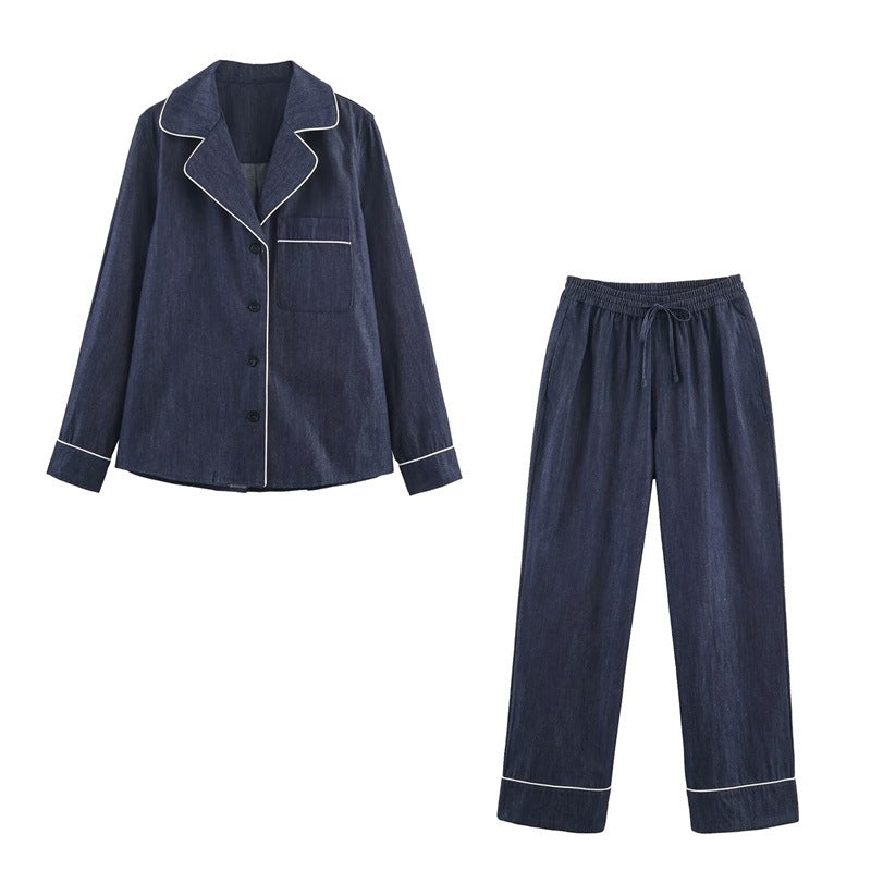 Damen Lockere weite Denim-Hose mit elastischem Bund und Kordelzug Drune