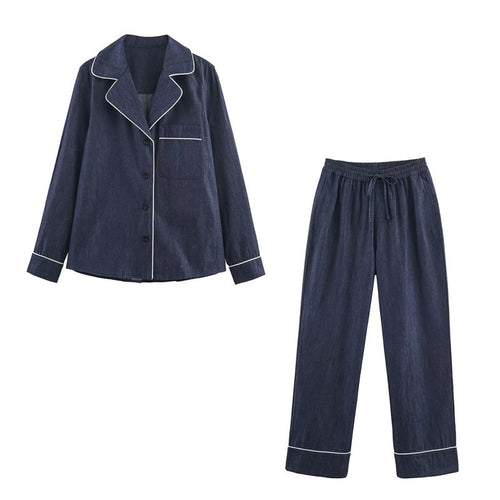 Damen Lockere weite Denim-Hose mit elastischem Bund und Kordelzug Drune