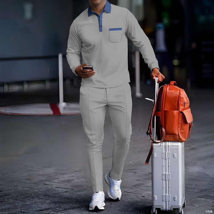 Herren modisches Freizeit-Set mit Kragen und praktischen Taschen Drune