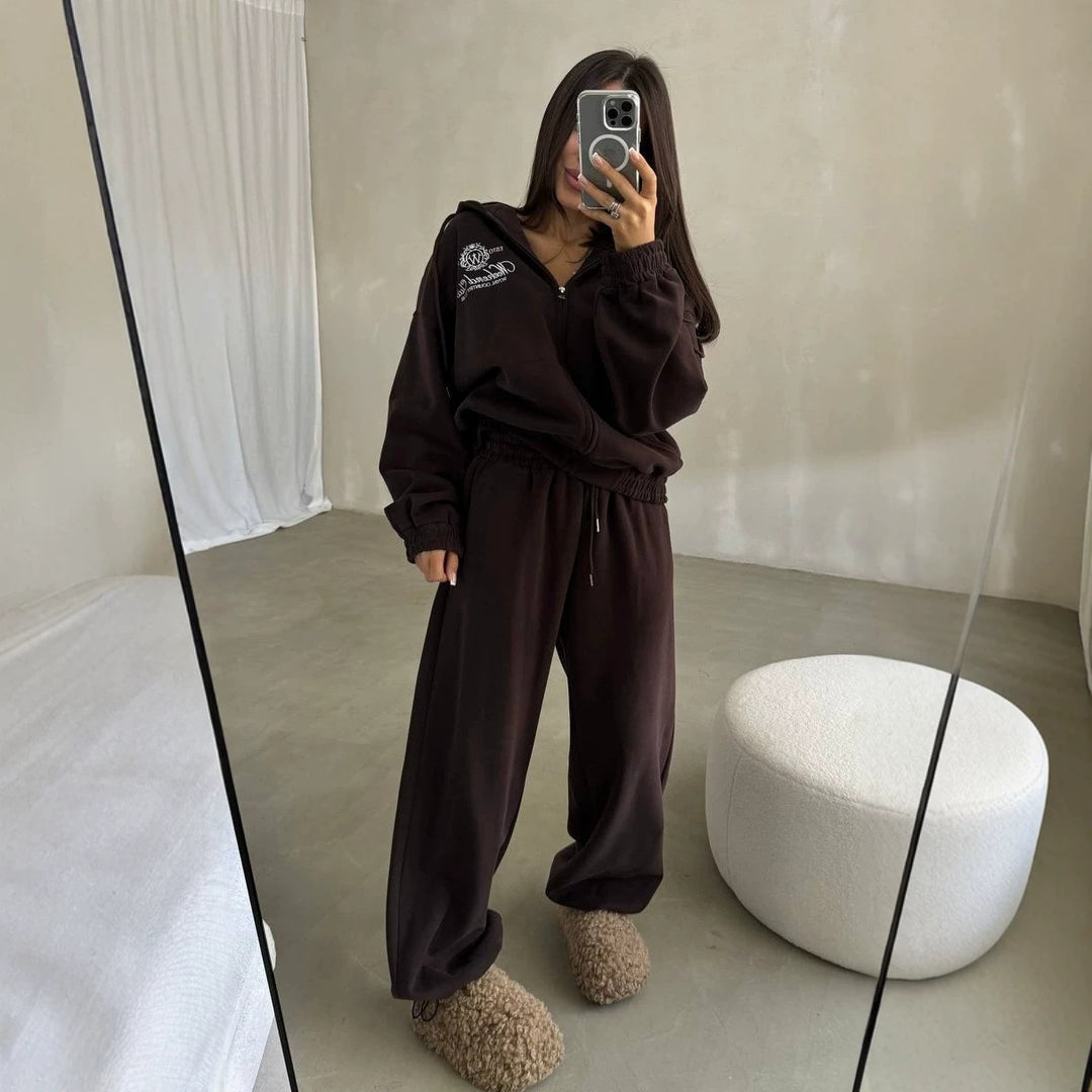 Damen Weiches Oversize-Kapuzen-Sweatjacken-Set mit weiter Jogginghose Drune