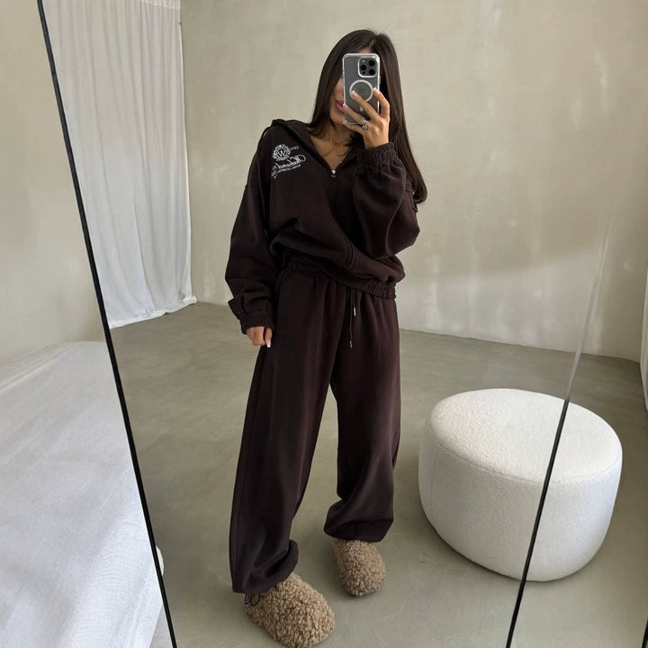 Damen Weiches Oversize-Kapuzen-Sweatjacken-Set mit weiter Jogginghose Drune