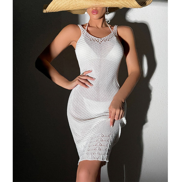 Damen elegantes Häkelkleid mit feinem Netzdesign und verstellbaren Trägern Drune