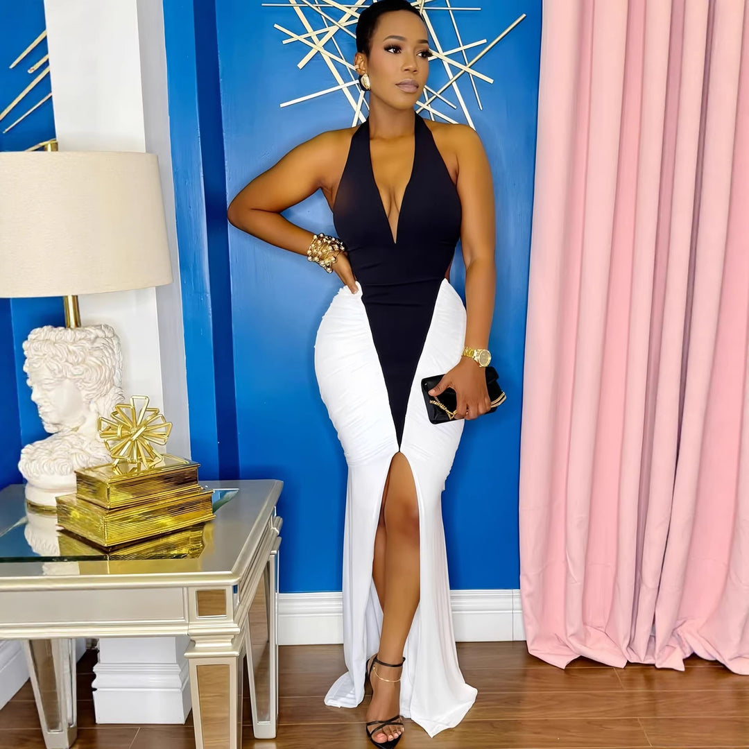 Damen Elegantes und figurbetontes Maxikleid mit Schlitz und Raffungen Drune