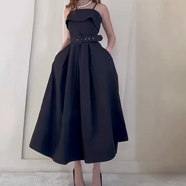 Damen Maxikleid mit Trägern und tailliertem Gürtel Drune