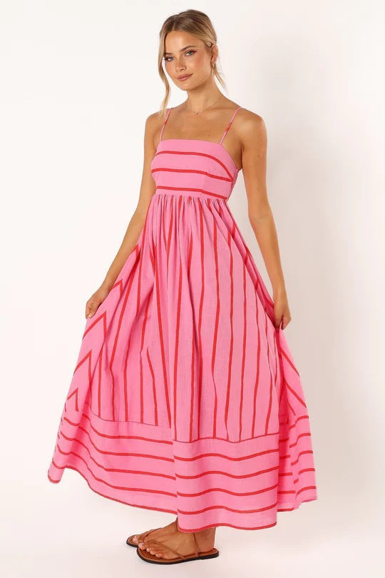 Damen Maxikleid aus gestreiftem Baumwollstoff Drune