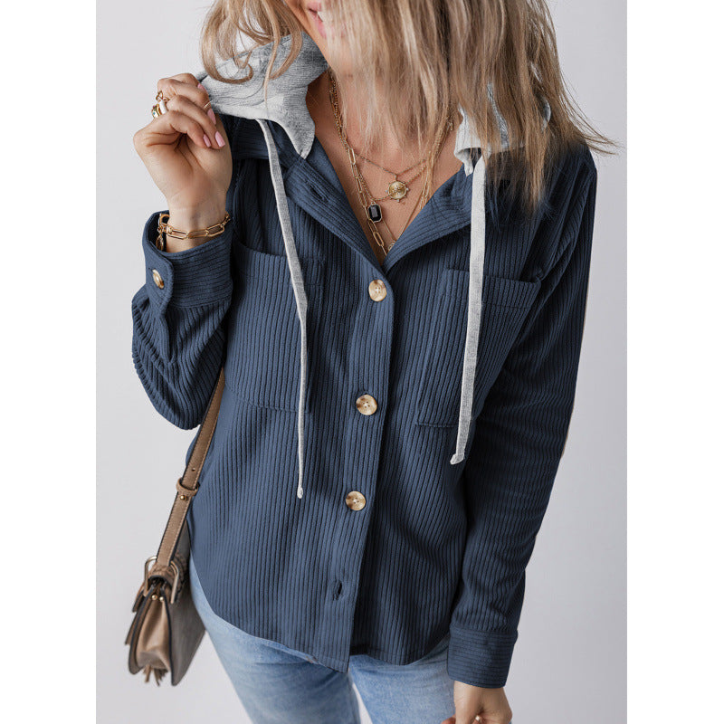 Damen lässige Hemdjacket mit Kapuze und seitlichen Taschen Drune