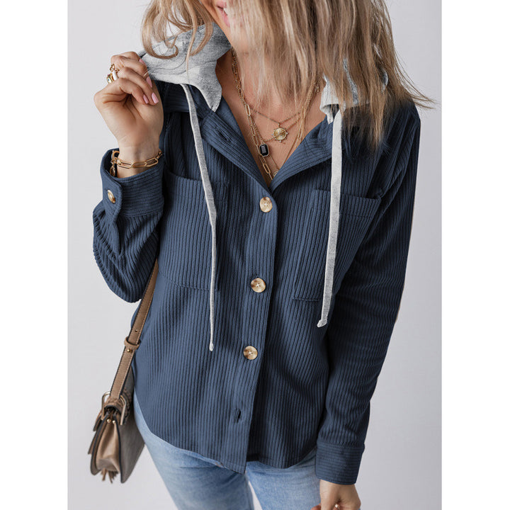 Damen lässige Hemdjacket mit Kapuze und seitlichen Taschen Drune