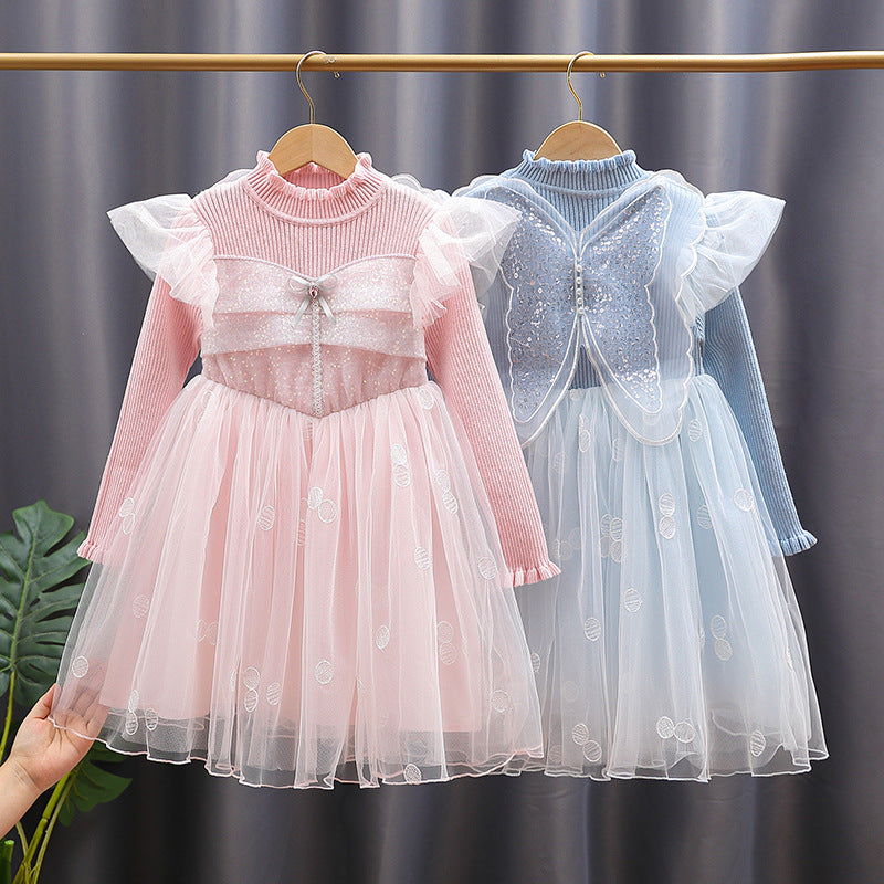 Mädchen Festkleid mit Rüschenärmel und Glitzerdetails Drune