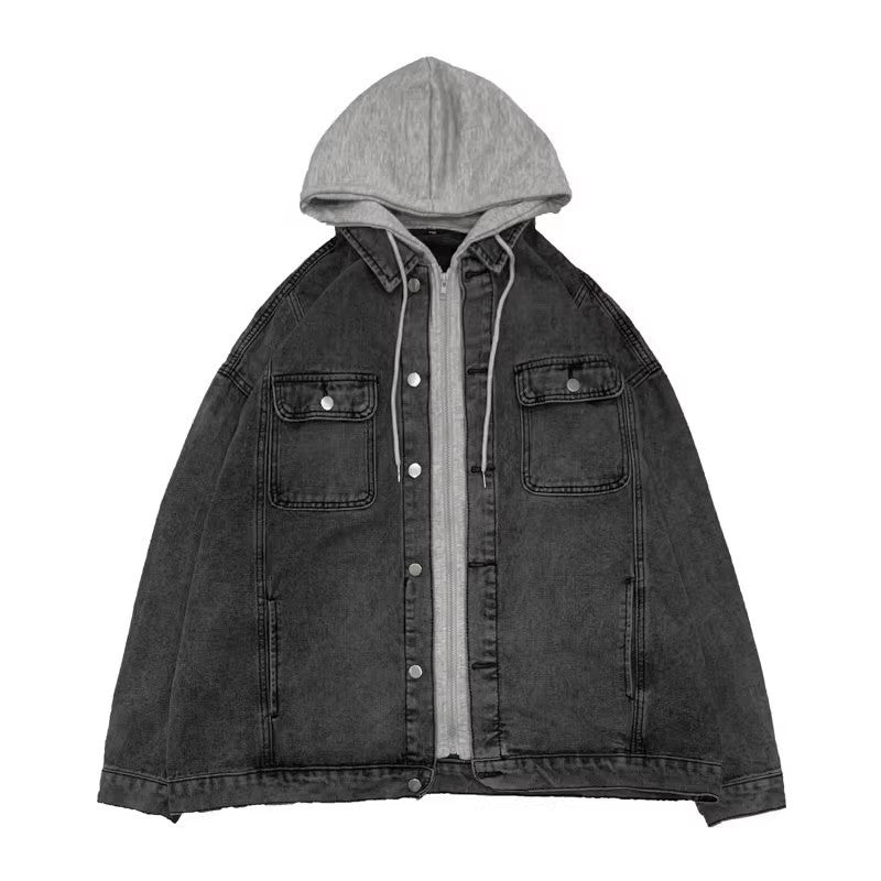Damen Lässige Oversized Denimjacke mit Kapuze Drune