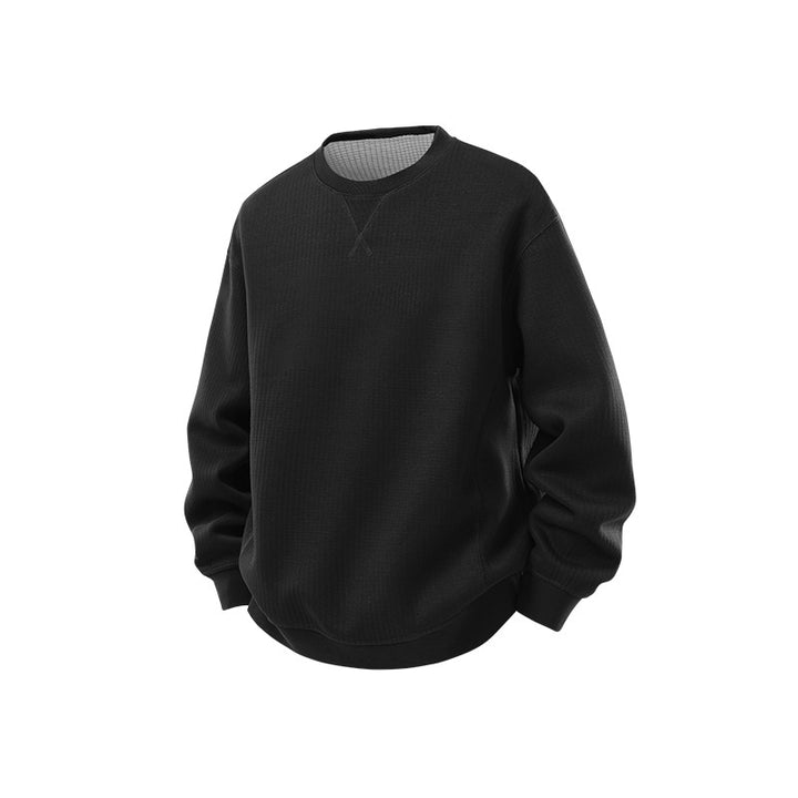 Herren Oversize Waffelstrick-Sweatshirt mit Rundhals, verlängertem Rückensaum und gerippten Bündchen Drune