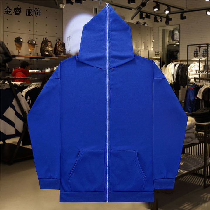 Unisex Zip-Hoodie mit durchgehendem Reißverschluss bis in spitze Kapuze, Kängurutasche und gerippten Bündchen Drune