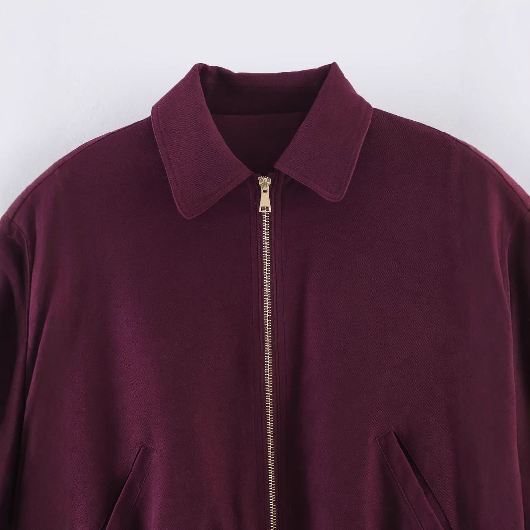Damen Kurze Boxy‑Jacke aus Velourslederimitat mit Reißverschluss und Gummisaum Drune