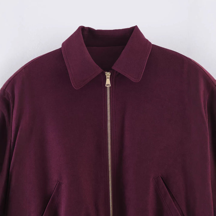 Damen Kurze Boxy‑Jacke aus Velourslederimitat mit Reißverschluss und Gummisaum Drune