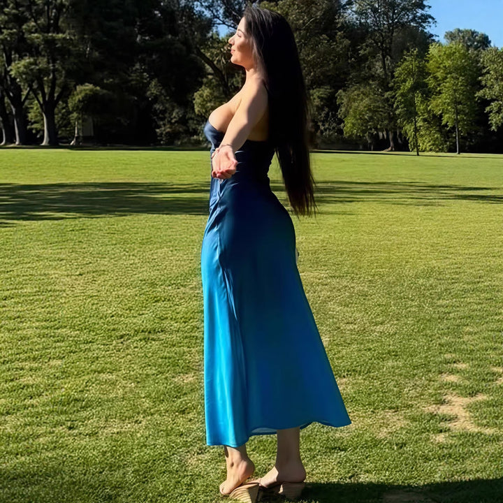 Damen lässiges Maxikleid mit elegantem Halterneck und einzigartigem Farbverlauf Drune