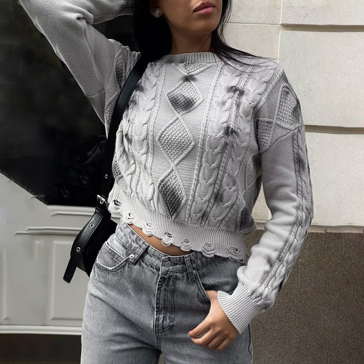 Damen Strickpullover mit strukturiertem Zopfmuster und lässigem Schnitt Drune