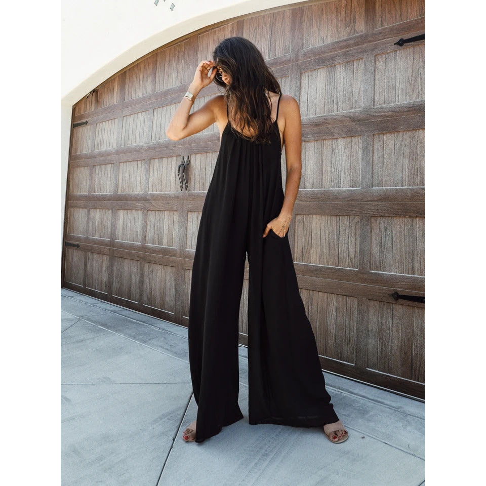 Damen Luftiger Jumpsuit mit weitem Schnitt und verstellbaren Trägern Drune