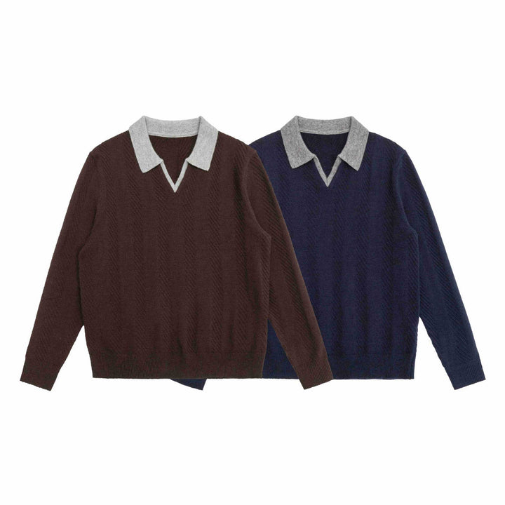 Unisex Strickpullover mit Polokragen und V‑Ausschnitt Drune