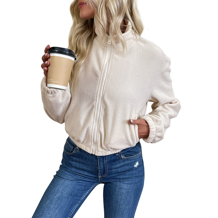 Damen Kurz geschnittene Fleece-Zipjacke mit Stehkragen und elastischem Saum Drune