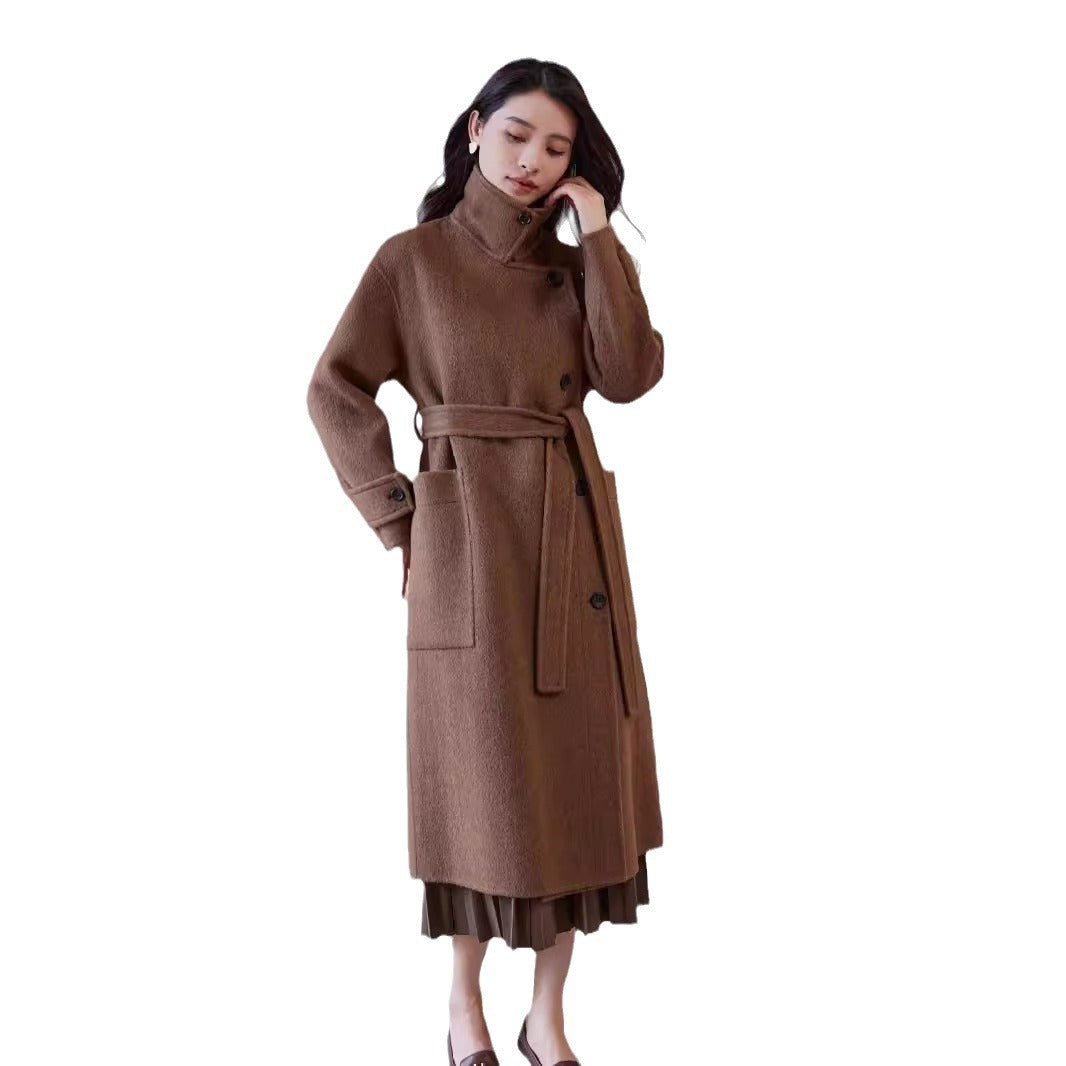 Damen Oversize Wollmantel mit Bindegürtel und weitem Revers Drune