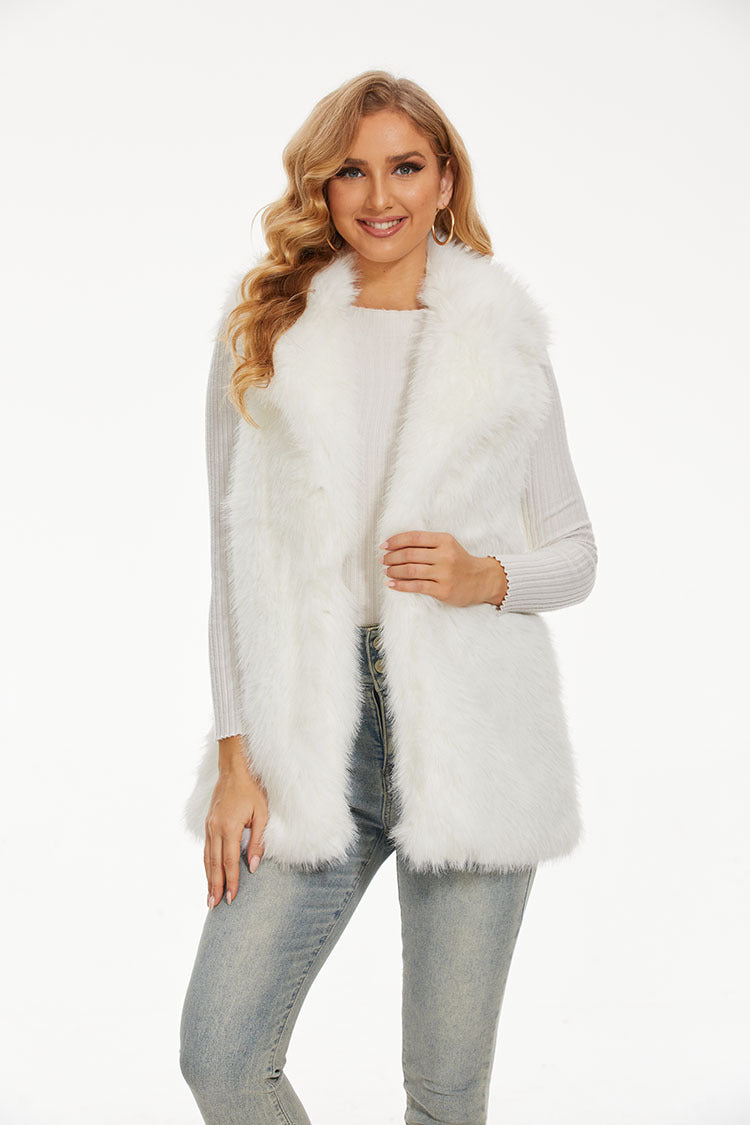 Damen Lange Kunstfell-Weste mit hohem Kragen und weichem Innenfutter Drune