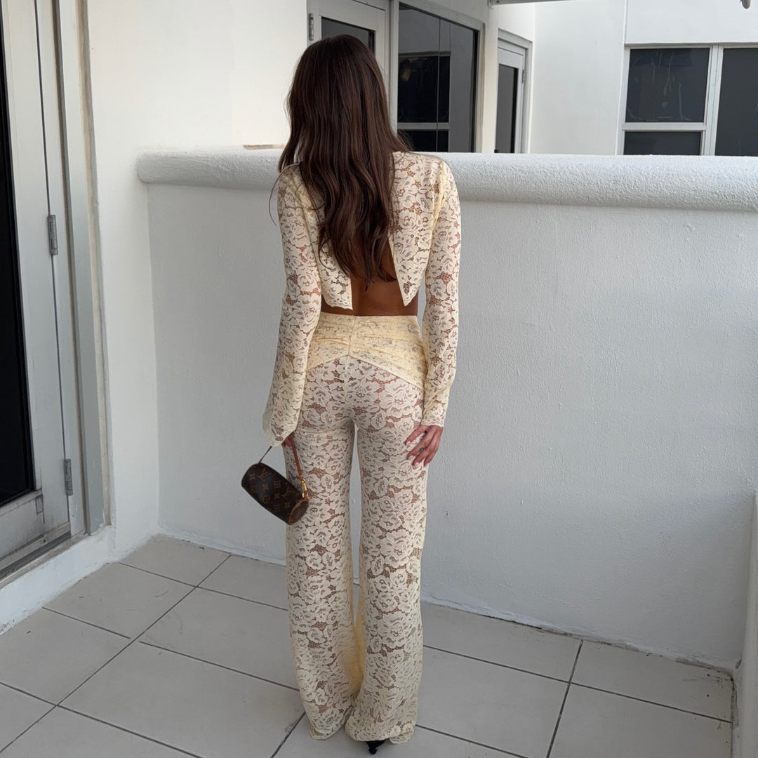Damen Zweiteiliges Spitzen-Outfit mit weitem Ärmel und figurschmeichelnder Passform Drune