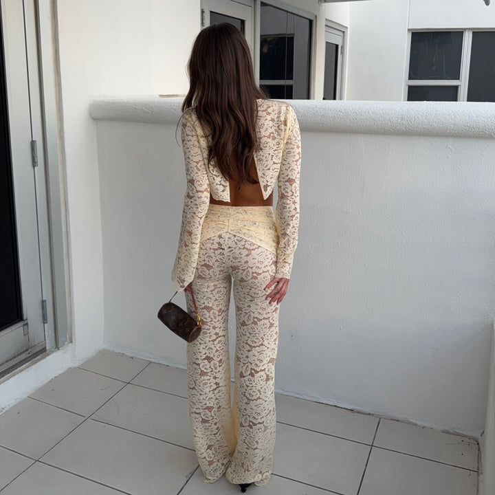 Damen Zweiteiliges Spitzen-Outfit mit weitem Ärmel und figurschmeichelnder Passform Drune