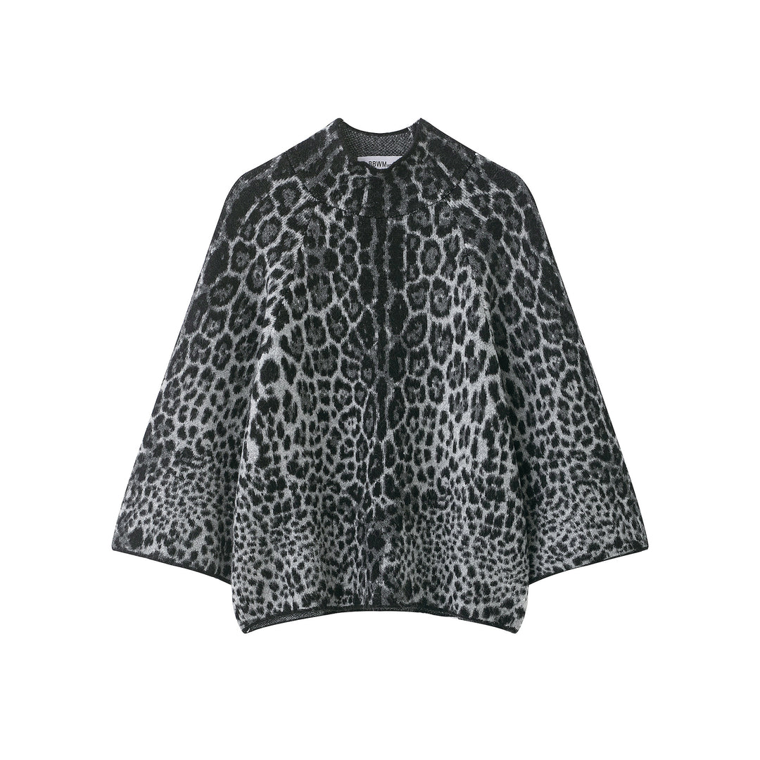 Damen Cape-Poncho mit Leopardenjacquard und Stehkragen Drune
