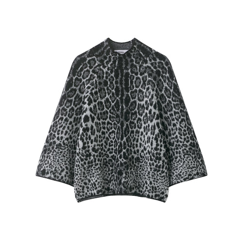 Damen Cape-Poncho mit Leopardenjacquard und Stehkragen Drune