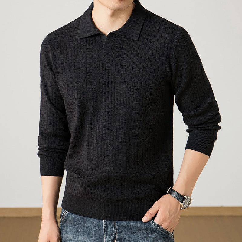 Herren Polokragen-Feinstrickpullover mit Rippstruktur und schmaler Silhouette Drune